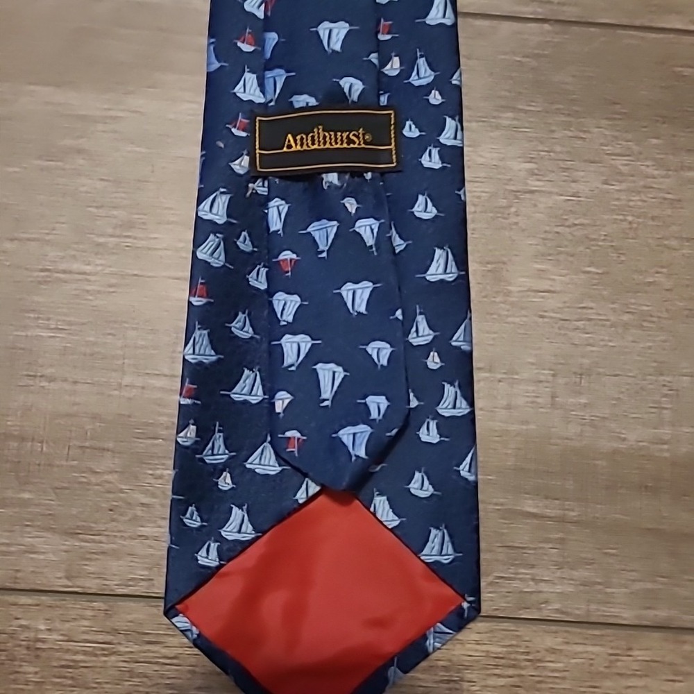 Vintage Andhurst Neck Tie Blue Sailboat Print Men's 53"x 4 1/4" 70s 80s - Picture 3 of 4